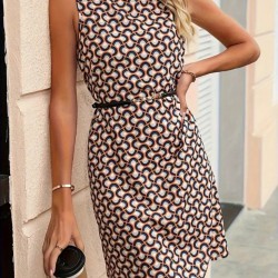 Kadın Balıkçı Yaka Kolsuz Desenli Dalgıç Elbise , 25003