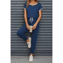 Kadın Kısa Kollu Kayık Yaka Viskon Iki Iplik Bluz Ve Bağcıklı Pantolon Ikili Takım , 25008 Kadın Kısa Kollu Kayık Yaka Viskon Iki Iplik Bluz Ve Bağcıklı Pantolon Ikili Takım , 25008
