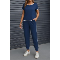 Kadın Kısa Kollu Kayık Yaka Viskon Iki Iplik Bluz Ve Bağcıklı Pantolon Ikili Takım , 25008 Kadın Kısa Kollu Kayık Yaka Viskon Iki Iplik Bluz Ve Bağcıklı Pantolon Ikili Takım , 25008
