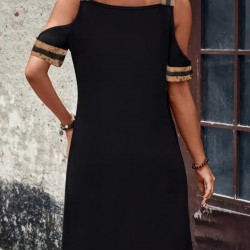 Kadın Askılı V Yakalı Omuzlardan Açık Kısa Viskon Elbise , 25010