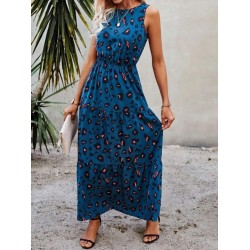 Kadın Kolsuz Bisiklet Yaka Beli Lastikli Desenli Süprem Elbise , 25087 Kadın Kolsuz Bisiklet Yaka Beli Lastikli Desenli Süprem Elbise , 25087