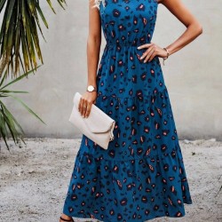 Kadın Kolsuz Bisiklet Yaka Beli Lastikli Desenli Süprem Elbise , 25087