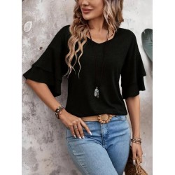 Kadın Kısa Kollu V Yakalı Viskon Bluz , 25112