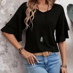 Kadın Kısa Kollu V Yakalı Viskon Bluz , 25112