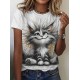 Kadın Kısa Kollu Bisiklet Yaka Kedi Baskılı Süprem Bluz, 25172 Kadın Kısa Kollu Bisiklet Yaka Kedi Baskılı Süprem Bluz, 25172