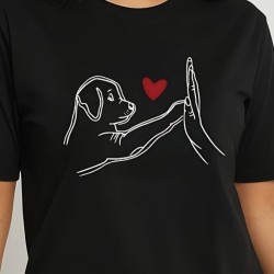 Kadın Kısa Kollu Bisiklet Yaka Köpek Baskılı Viskon Bluz , 25184