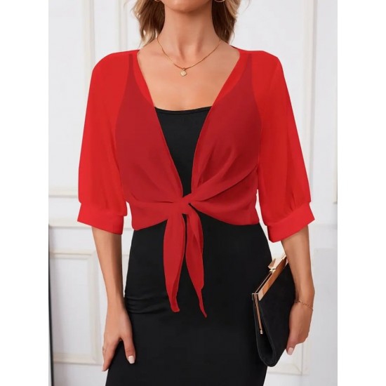 Kadın Fakir Kollu önden Bağlamalı Kısa şifon Bolero Ceket, 25216 Kadın Fakir Kollu önden Bağlamalı Kısa şifon Bolero Ceket, 25216