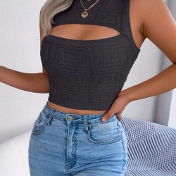 Kadın Askılı Bisiklet Yaka Güpüs Dekolteli Triko Crop Bluz, 25238 Kadın Askılı Bisiklet Yaka Güpüs Dekolteli Triko Crop Bluz, 25238