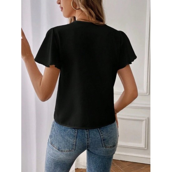 Kadın Kısa Kollu Kelebek Kollu V Yakalı Sandy Bluz , 25271 Kadın Kısa Kollu Kelebek Kollu V Yakalı Sandy Bluz , 25271