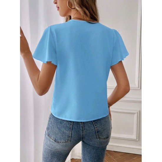 Kadın Kısa Kollu Kelebek Kollu V Yakalı Sandy Bluz , 25270 Kadın Kısa Kollu Kelebek Kollu V Yakalı Sandy Bluz , 25270