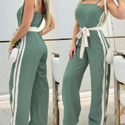 Kadın Ip Askılı Straplez Belden Kuşaklı Viskon Iki Iplik Tulum, 25289