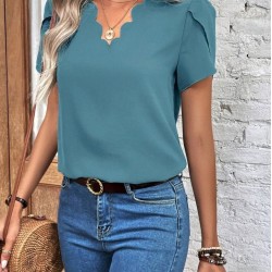 Kadın Kısa Kollu Lazer V Yakalı Ithal Krep Bluz, 25304 Kadın Kısa Kollu Lazer V Yakalı Ithal Krep Bluz, 25304