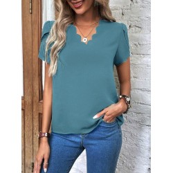 Kadın Kısa Kollu Lazer V Yakalı Ithal Krep Bluz, 25304