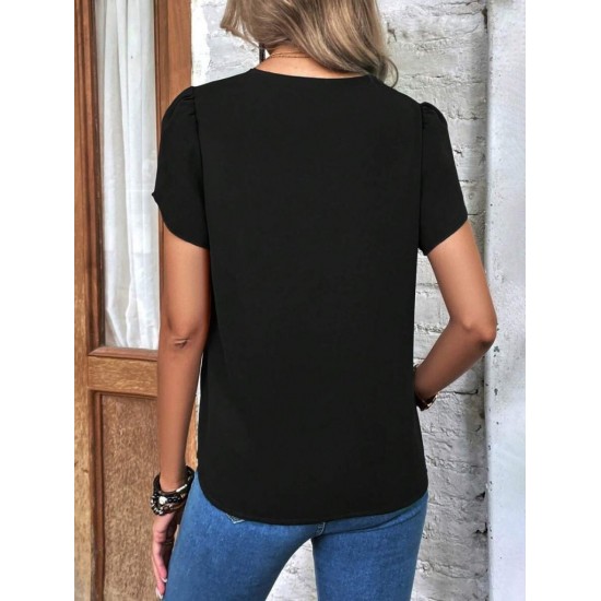 Kadın Kısa Kollu Lazer V Yakalı Ithal Krep Bluz, 25302 Kadın Kısa Kollu Lazer V Yakalı Ithal Krep Bluz, 25302