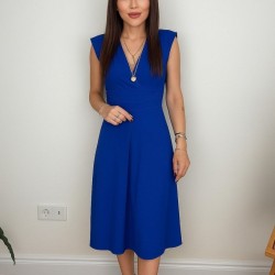 Kadın Kısa Kollu Kruvaze Yakalı Bel Korsajı Buzgulu Midi Janjan Krep Elbise, 25245