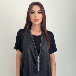Kadın Kısa Kollu Yuvarlak Yaka Viskon Bluz + Kolsuz Fermuarlı çatlak Deri Yelek, 25347 Kadın Kısa Kollu Yuvarlak Yaka Viskon Bluz + Kolsuz Fermuarlı çatlak Deri Yelek, 25347