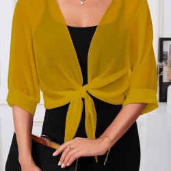 Kadın Fakir Kollu önden Bağlamalı Kısa şifon Bolero Ceket, 25358