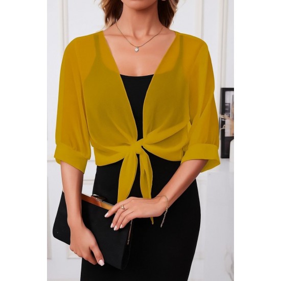 Kadın Fakir Kollu önden Bağlamalı Kısa şifon Bolero Ceket, 25358