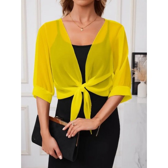 Kadın Fakir Kollu önden Bağlamalı Kısa şifon Bolero Ceket, 25358 Kadın Fakir Kollu önden Bağlamalı Kısa şifon Bolero Ceket, 25358
