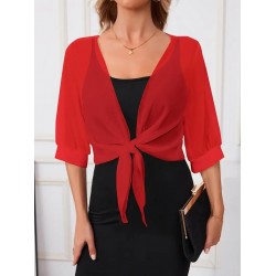 Kadın Fakir Kollu önden Bağlamalı Kısa şifon Bolero Ceket, 25357