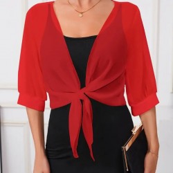 Kadın Fakir Kollu önden Bağlamalı Kısa şifon Bolero Ceket, 25357