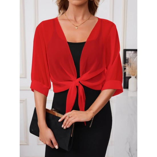 Kadın Fakir Kollu önden Bağlamalı Kısa şifon Bolero Ceket, 25357 Kadın Fakir Kollu önden Bağlamalı Kısa şifon Bolero Ceket, 25357