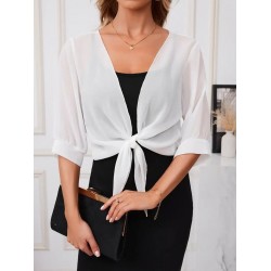 Kadın Truvakar Kol önden Bağlamalı Kısa şifon Bolero Ceket, 25355