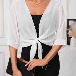 Kadın Truvakar Kol önden Bağlamalı Kısa şifon Bolero Ceket, 25355