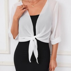 Kadın Truvakar Kol önden Bağlamalı Kısa şifon Bolero Ceket, 25355