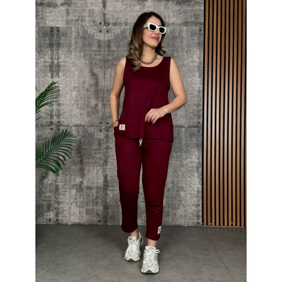 Kadın Askılı Yuvarlak Yaka Viskon Iki Iplik Bluz Ve Eşofman Altı Ikili Takım , 25375