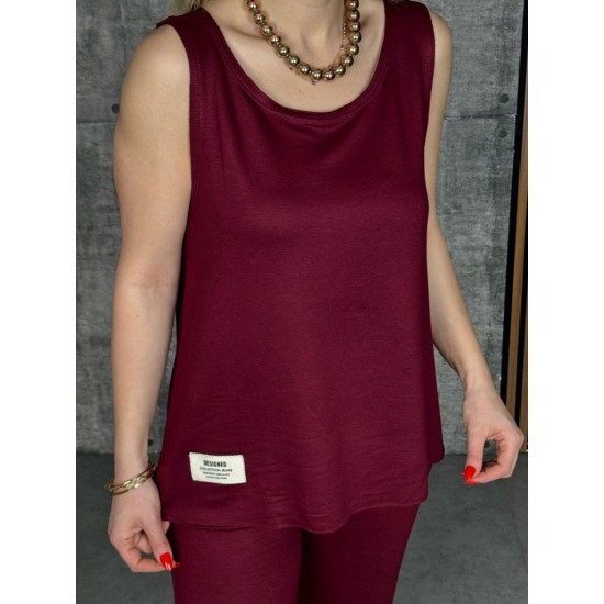 Kadın Askılı Yuvarlak Yaka Viskon Iki Iplik Bluz Ve Eşofman Altı Ikili Takım , 25375