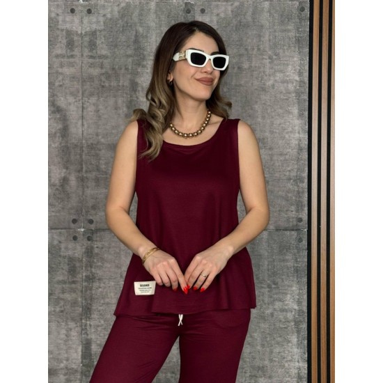 Kadın Askılı Yuvarlak Yaka Viskon Iki Iplik Bluz Ve Eşofman Altı Ikili Takım , 25375