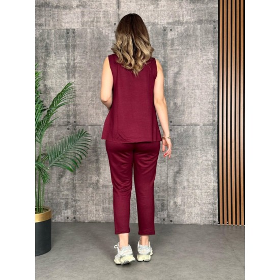 Kadın Askılı Yuvarlak Yaka Viskon Iki Iplik Bluz Ve Eşofman Altı Ikili Takım , 25375