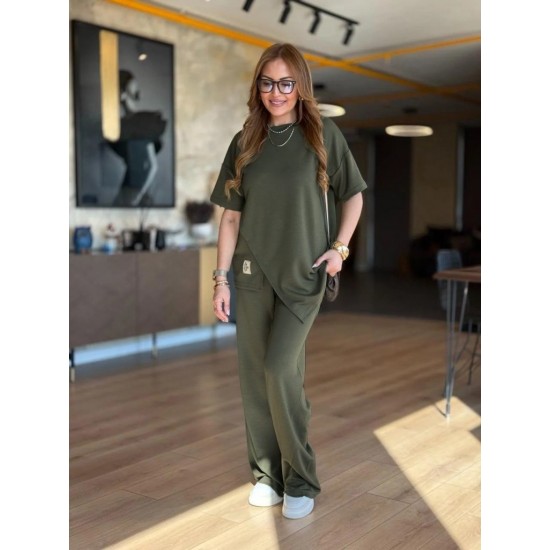 Kadın Kısa Kollu Bisiklet Yaka Asimetrik Viskon Iki Iplik Bluz Ve Pantolon Ikili Takım , 25379 Kadın Kısa Kollu Bisiklet Yaka Asimetrik Viskon Iki Iplik Bluz Ve Pantolon Ikili Takım , 25379
