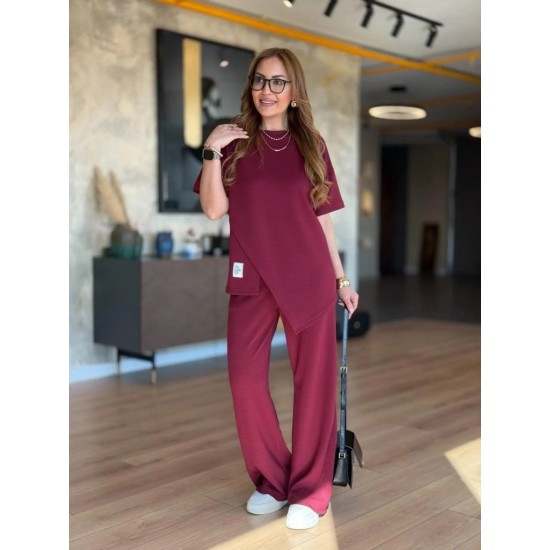 Kadın Kısa Kollu Bisiklet Yaka Asimetrik Viskon Iki Iplik Bluz Ve Pantolon Ikili Takım , 25378 Kadın Kısa Kollu Bisiklet Yaka Asimetrik Viskon Iki Iplik Bluz Ve Pantolon Ikili Takım , 25378