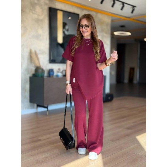 Kadın Kısa Kollu Bisiklet Yaka Asimetrik Viskon Iki Iplik Bluz Ve Pantolon Ikili Takım , 25378 Kadın Kısa Kollu Bisiklet Yaka Asimetrik Viskon Iki Iplik Bluz Ve Pantolon Ikili Takım , 25378