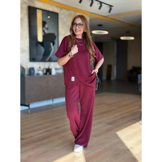 Kadın Kısa Kollu Bisiklet Yaka Asimetrik Viskon Iki Iplik Bluz Ve Pantolon Ikili Takım , 25378 Kadın Kısa Kollu Bisiklet Yaka Asimetrik Viskon Iki Iplik Bluz Ve Pantolon Ikili Takım , 25378