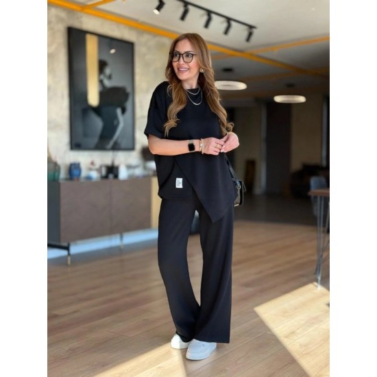 Kadın Kısa Kollu Bisiklet Yaka Asimetrik Viskon Iki Iplik Bluz Ve Pantolon Ikili Takım , 25376 Kadın Kısa Kollu Bisiklet Yaka Asimetrik Viskon Iki Iplik Bluz Ve Pantolon Ikili Takım , 25376