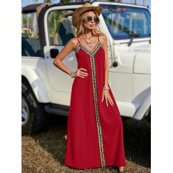 Kadın Askılı V Yakalı Etnik şerit Detaylı Uzun Viskon Elbise , 25410 Kadın Askılı V Yakalı Etnik şerit Detaylı Uzun Viskon Elbise , 25410