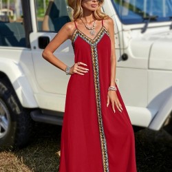 Kadın Askılı V Yakalı Etnik şerit Detaylı Uzun Viskon Elbise , 25410 Kadın Askılı V Yakalı Etnik şerit Detaylı Uzun Viskon Elbise , 25410