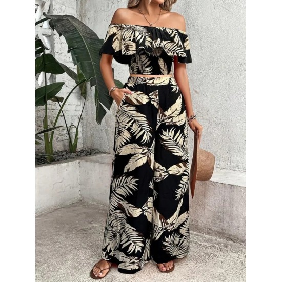 Kadın Kısa Kollu Madonna Fırfır Yaka Crop Süprem Bluz Ve Pantolon Ikili Takım , 25407 Kadın Kısa Kollu Madonna Fırfır Yaka Crop Süprem Bluz Ve Pantolon Ikili Takım , 25407