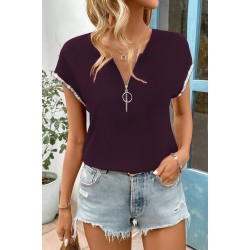 Kadın Kısa Kollu önden Fermuarlı Kol Ucu ışıltılı Viskon Bluz , 25421 Kadın Kısa Kollu önden Fermuarlı Kol Ucu ışıltılı Viskon Bluz , 25421