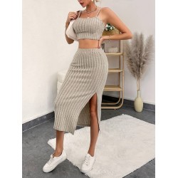 Kadın Kolsuz Askılı Crop Yırtmaçlı Midi Etek Fitilli Kaşkorse Takım, 25437 Kadın Kolsuz Askılı Crop Yırtmaçlı Midi Etek Fitilli Kaşkorse Takım, 25437