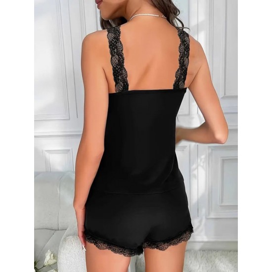 Kadın Askılı V Dantel Yakalı Viskon Atlet Ve Short Ikili Takım , 25431