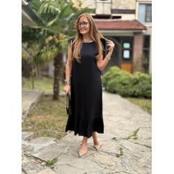 Kadın Omuzlardan Büzgülü Kayık Yaka Fırfırlı Janjan Krep Elbise , 25442