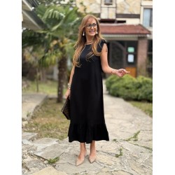 Kadın Omuzlardan Büzgülü Kayık Yaka Fırfırlı Janjan Krep Elbise , 25442 Kadın Omuzlardan Büzgülü Kayık Yaka Fırfırlı Janjan Krep Elbise , 25442