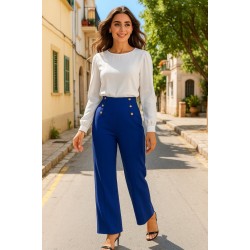 Kadın Düğme Detay Bol Paça Ithal Krep Pantolon , 25450 Kadın Düğme Detay Bol Paça Ithal Krep Pantolon , 25450