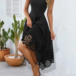 Kadın Askılı Geometrik Yaka çiçek Lazer Kesim Ithal Krep Elbise , 25493 Kadın Askılı Geometrik Yaka çiçek Lazer Kesim Ithal Krep Elbise , 25493