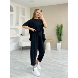 Kadın Kısa Kollu Bisiklet Yaka Viskon Iki Iplik Bluz Ve Pantolon Ikili Takım , 24719