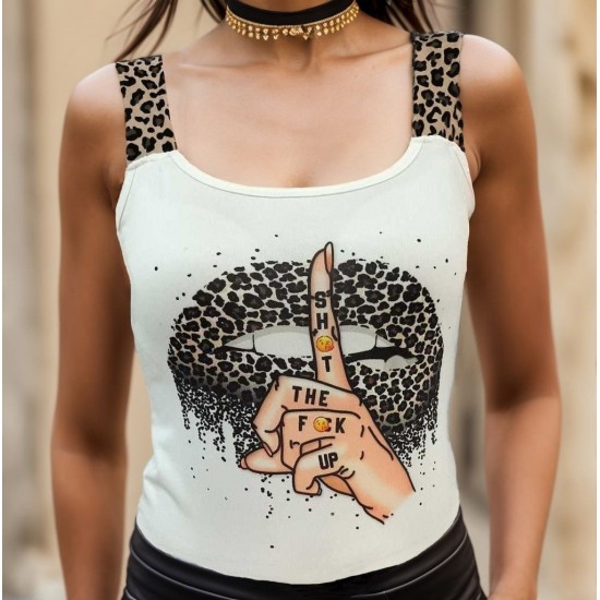 Kadın Leopar Askılı Leopar Baskılı Mikro Kumaş Bluz, 3871 Kadın Leopar Askılı Leopar Baskılı Mikro Kumaş Bluz, 3871